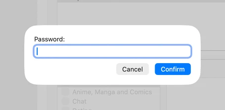 Parental Control screenshot: Password protection