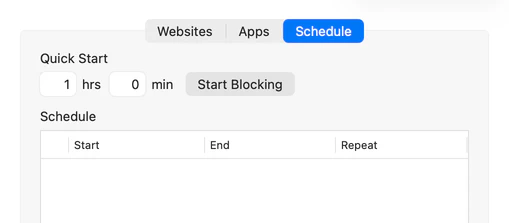 Parental Control screenshot: Schedule tab